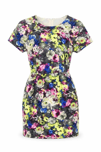 New Look Womens Grey Floral Polyester Mini Size 8 Round Neck Zip