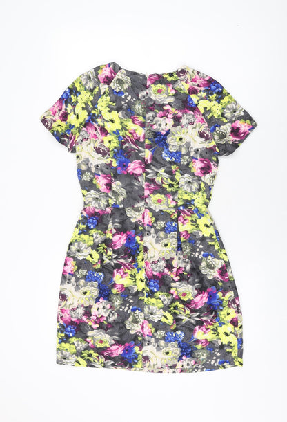 New Look Womens Grey Floral Polyester Mini Size 8 Round Neck Zip