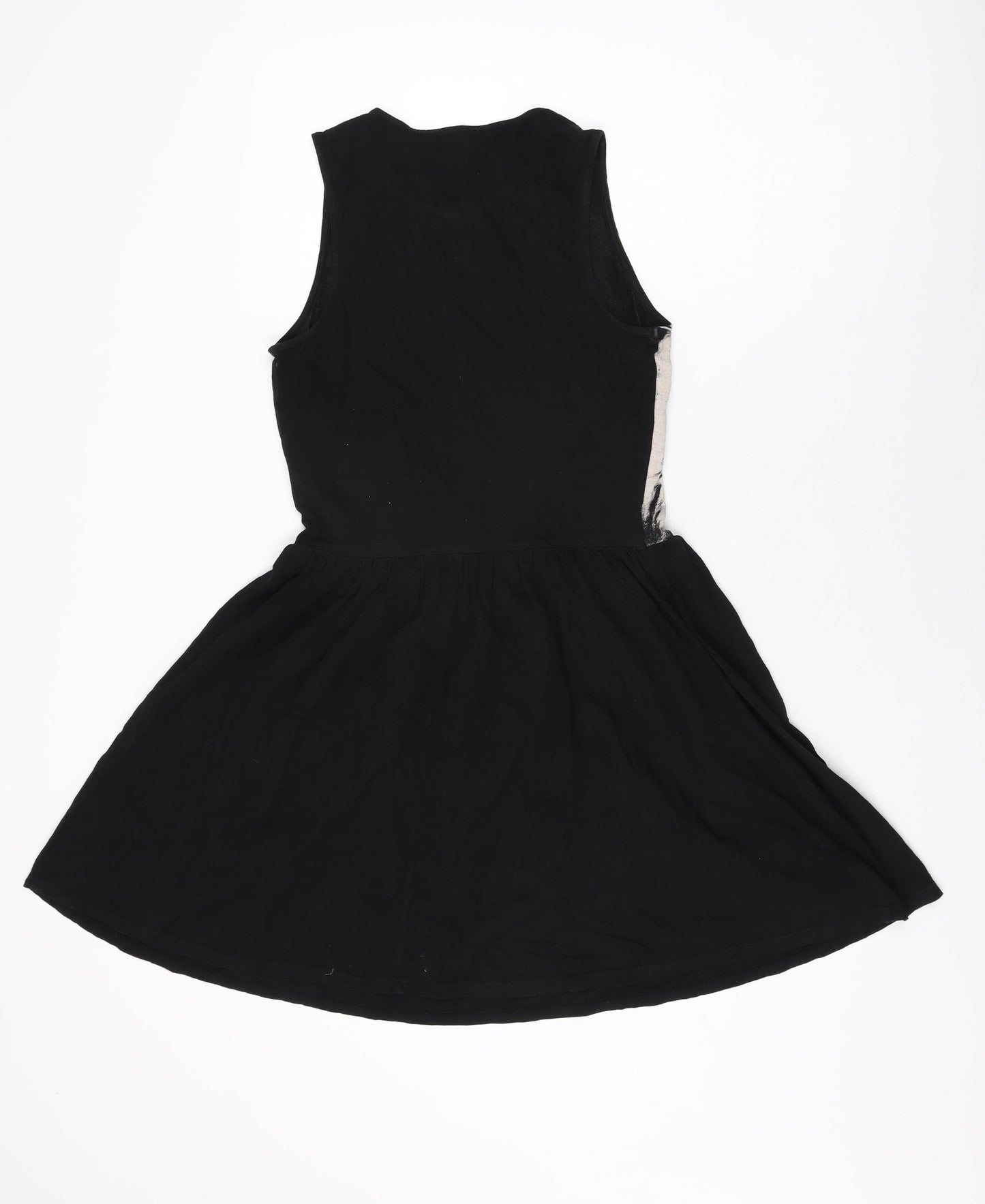 Topshop Womens Black Animal Print Cotton Skater Dress Size 10 Round Neck Pullover