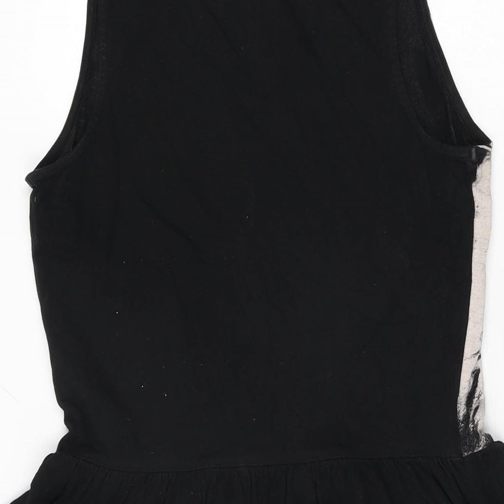 Topshop Womens Black Animal Print Cotton Skater Dress Size 10 Round Neck Pullover