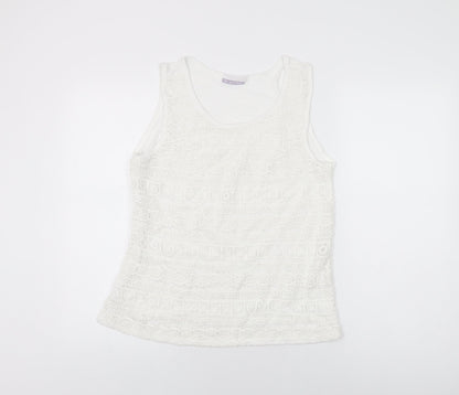 Avenue Womens White Geometric Viscose Basic T-Shirt Size 18 Round Neck