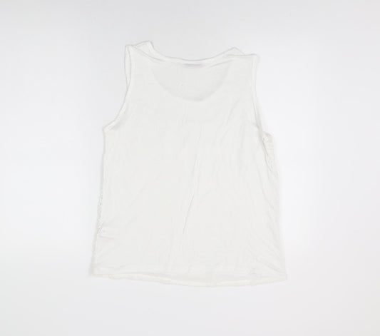 Avenue Womens White Geometric Viscose Basic T-Shirt Size 18 Round Neck