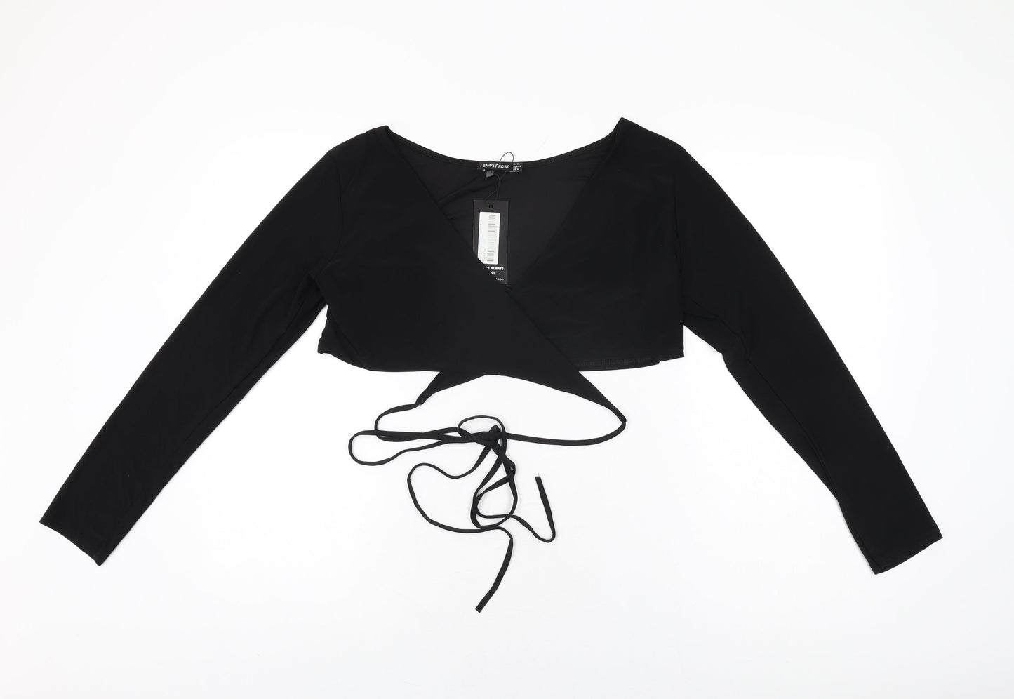 I SAW IT FIRST Womens Black Polyester Wrap T-Shirt Size 16 V-Neck