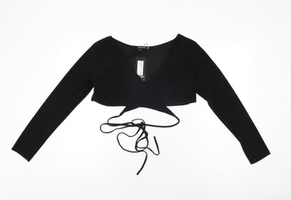 I SAW IT FIRST Womens Black Polyester Wrap T-Shirt Size 16 V-Neck