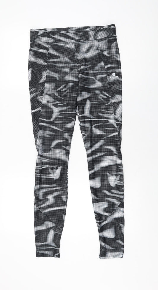 DECATHLON Womens Black Geometric Polyester Pedal Pusher Leggings Size 30 in L31 in Regular Pullover