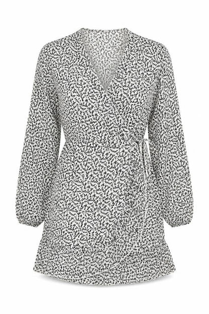 JDY Womens White Floral Polyester Wrap Dress Size 6 V-Neck Pullover