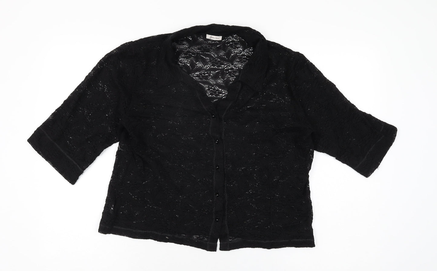 Bella di Notte Womens Black Floral Polyamide Basic Button-Up Size 14 Collared