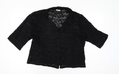 Bella di Notte Womens Black Floral Polyamide Basic Button-Up Size 14 Collared