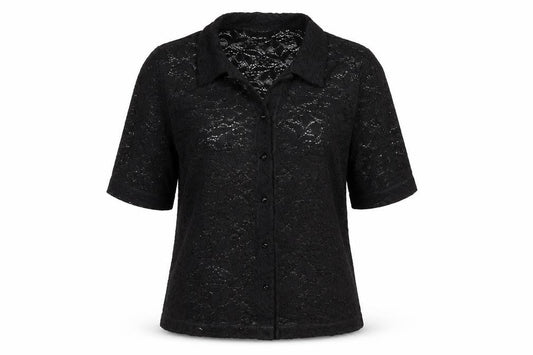 Bella di Notte Womens Black Floral Polyamide Basic Button-Up Size 14 Collared