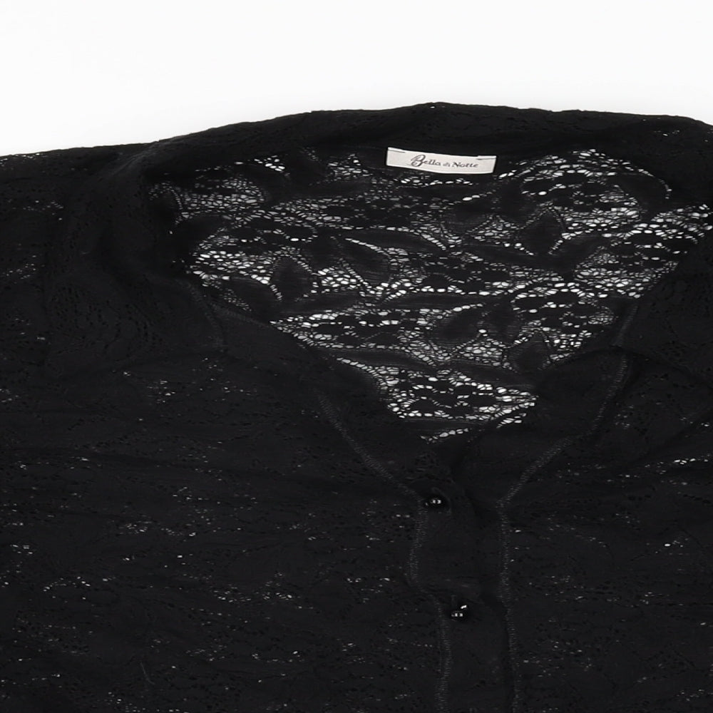 Bella di Notte Womens Black Floral Polyamide Basic Button-Up Size 14 Collared