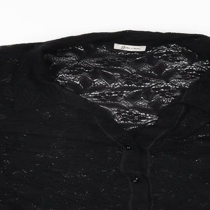 Bella di Notte Womens Black Floral Polyamide Basic Button-Up Size 14 Collared