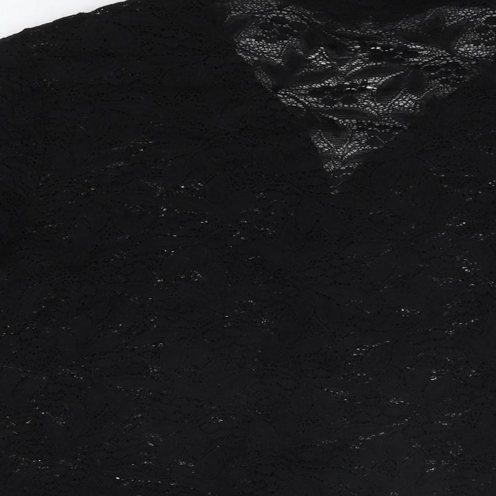 Bella di Notte Womens Black Floral Polyamide Basic Button-Up Size 14 Collared