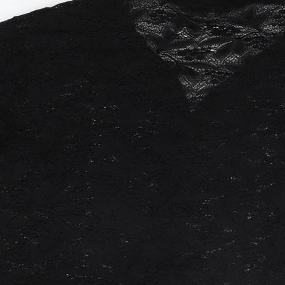 Bella di Notte Womens Black Floral Polyamide Basic Button-Up Size 14 Collared