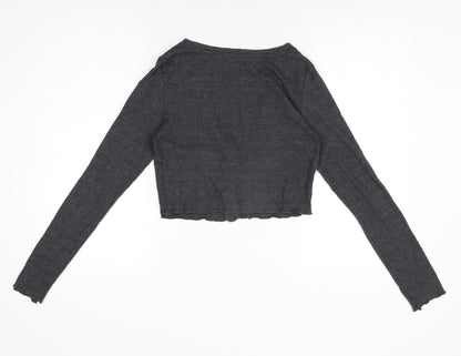 Bershka Womens Grey Polyester Basic Button-Up Size L V-Neck