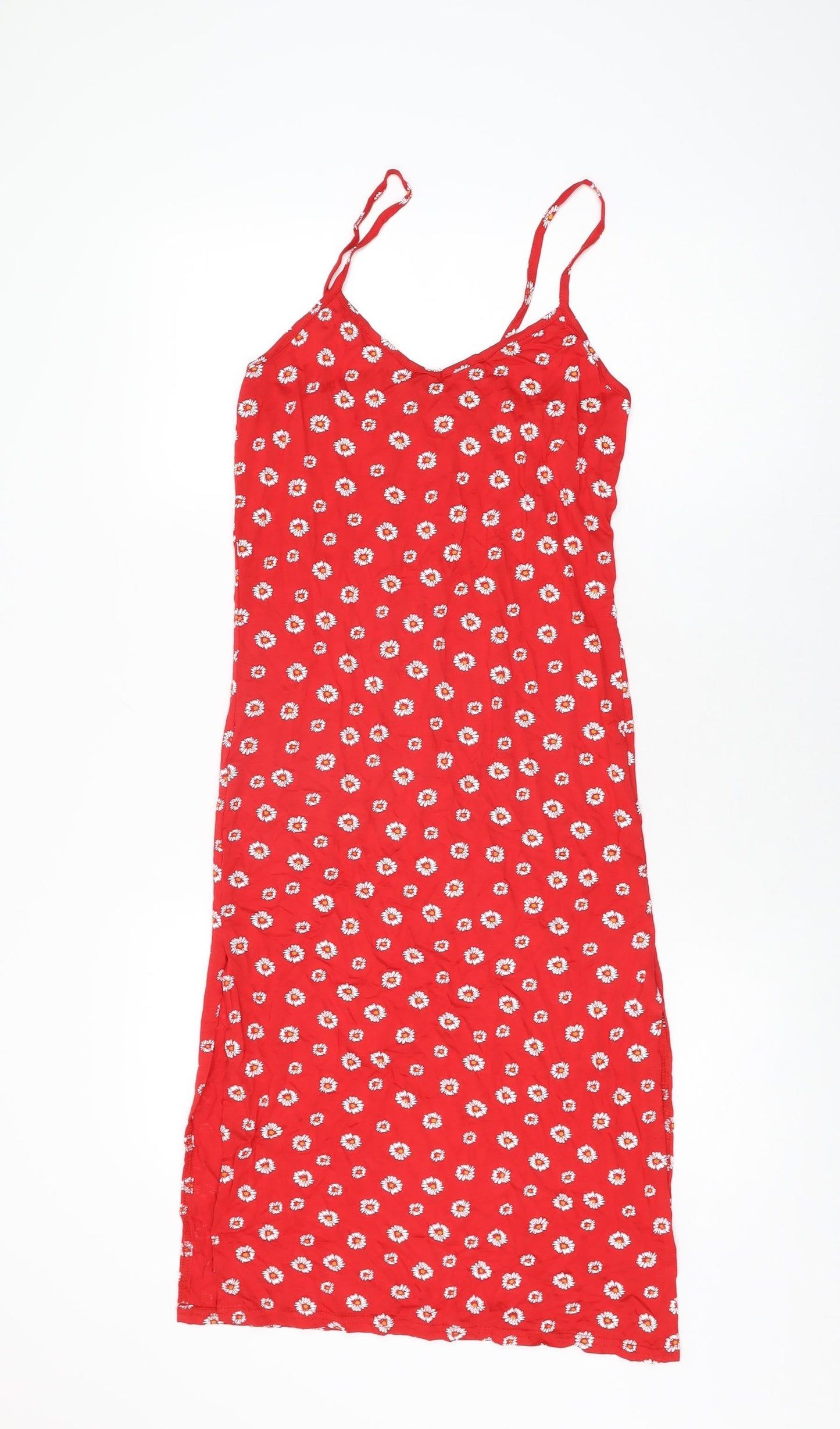 PRETTYLITTLETHING Womens Red Floral Viscose Bodycon Size 6 V-Neck Pullover