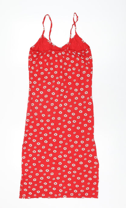 PRETTYLITTLETHING Womens Red Floral Viscose Bodycon Size 6 V-Neck Pullover