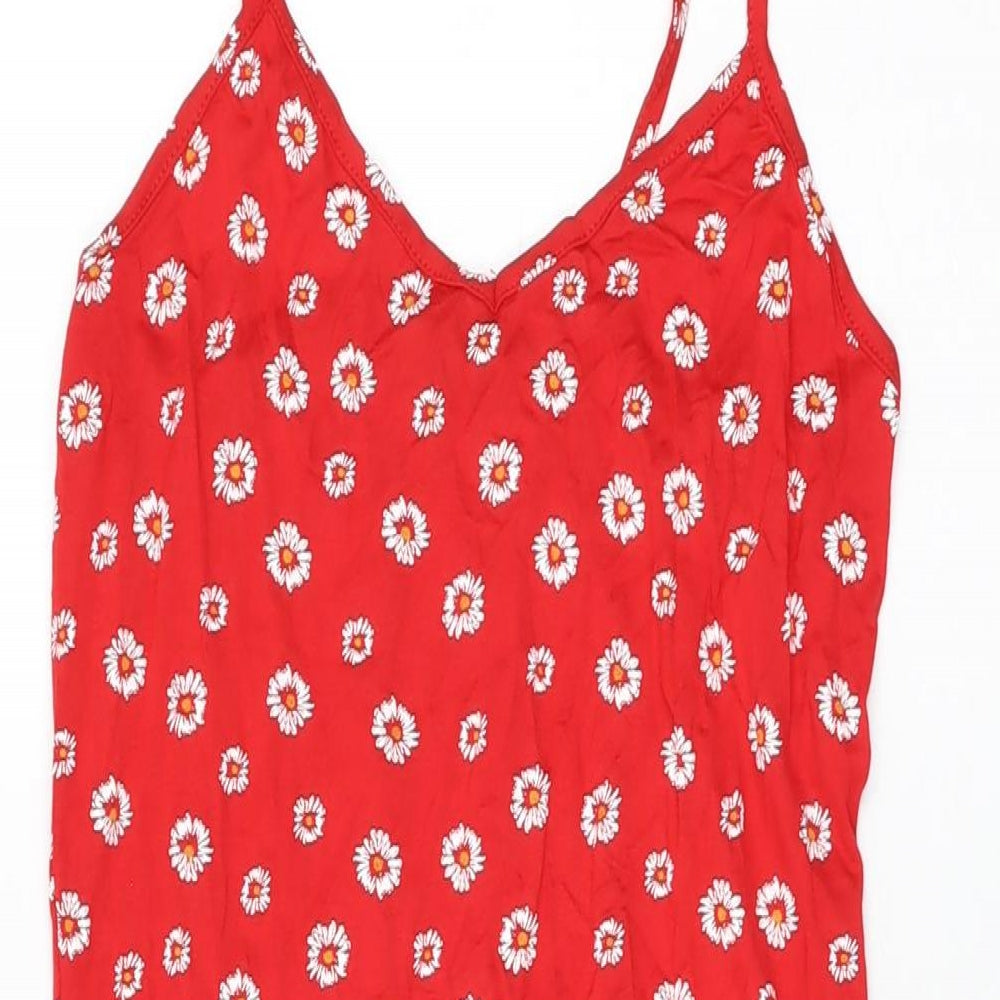 PRETTYLITTLETHING Womens Red Floral Viscose Bodycon Size 6 V-Neck Pullover