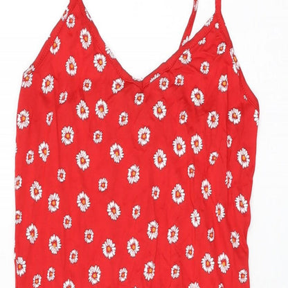 PRETTYLITTLETHING Womens Red Floral Viscose Bodycon Size 6 V-Neck Pullover