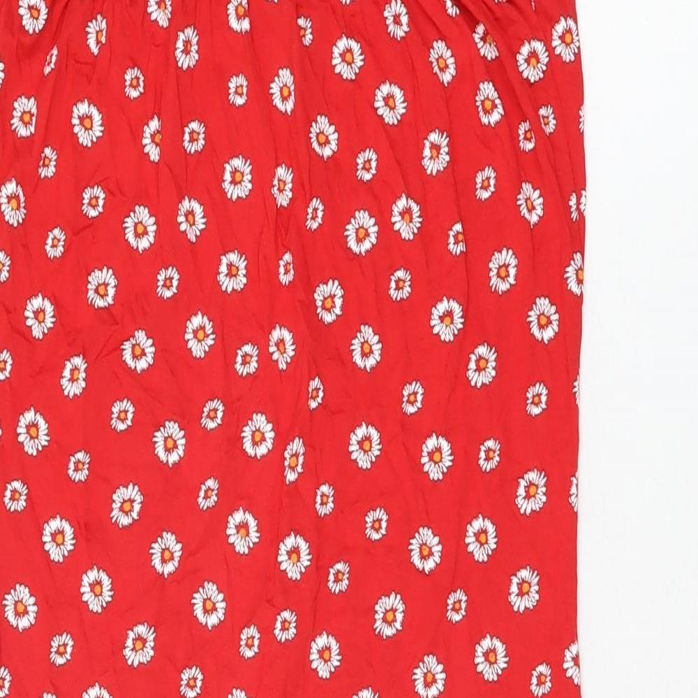 PRETTYLITTLETHING Womens Red Floral Viscose Bodycon Size 6 V-Neck Pullover