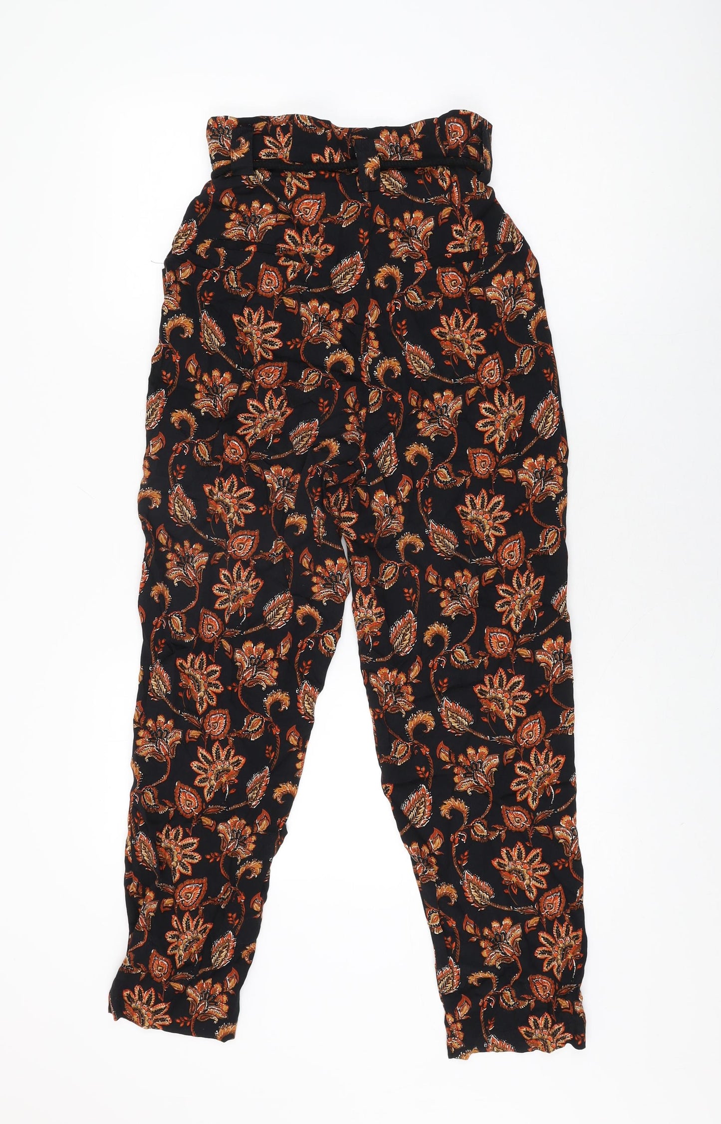 Mango Womens Black Geometric Viscose Trousers Size XS L27 in Regular Zip