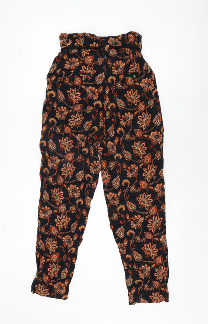 Mango Womens Black Geometric Viscose Trousers Size XS L27 in Regular Zip