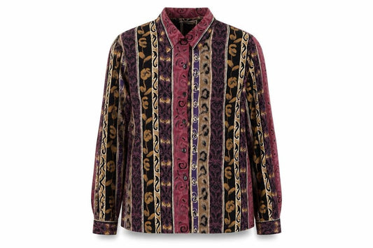Front view of The Edinburgh Collection women’s multicoloured geometric polyester basic button-up, size UK 20, collared