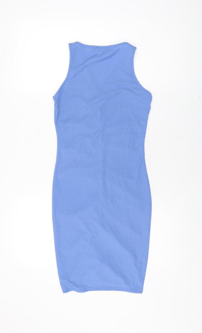 PRETTYLITTLETHING Womens Blue Polyester Bodycon Size 10 V-Neck Pullover