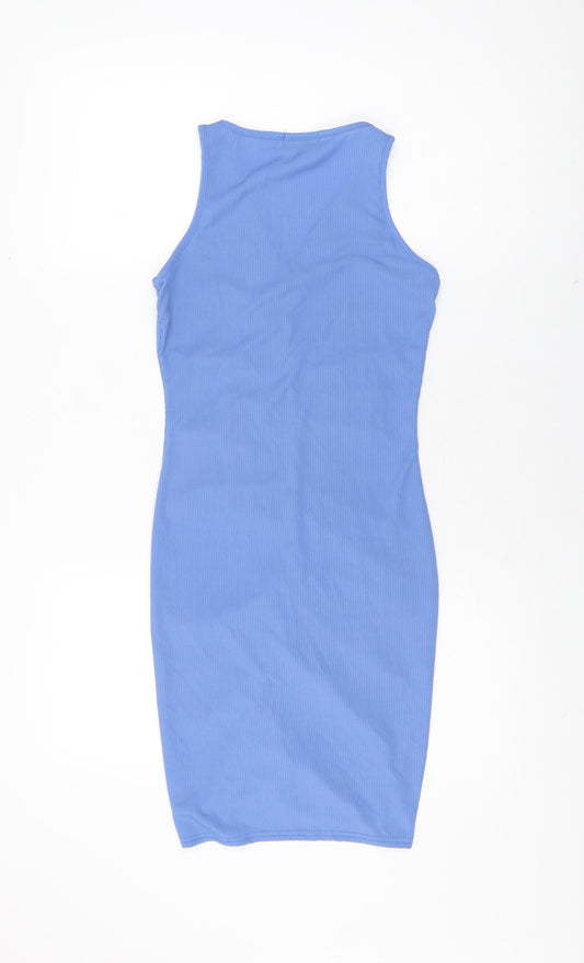 PRETTYLITTLETHING Womens Blue Polyester Bodycon Size 10 V-Neck Pullover