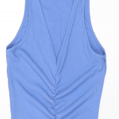 PRETTYLITTLETHING Womens Blue Polyester Bodycon Size 10 V-Neck Pullover