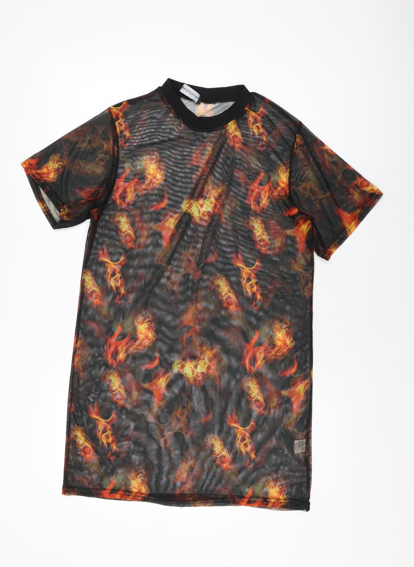 PRETTYLITTLETHING Womens Black Geometric Polyester Shift Size 6 Round Neck Pullover - Sheer