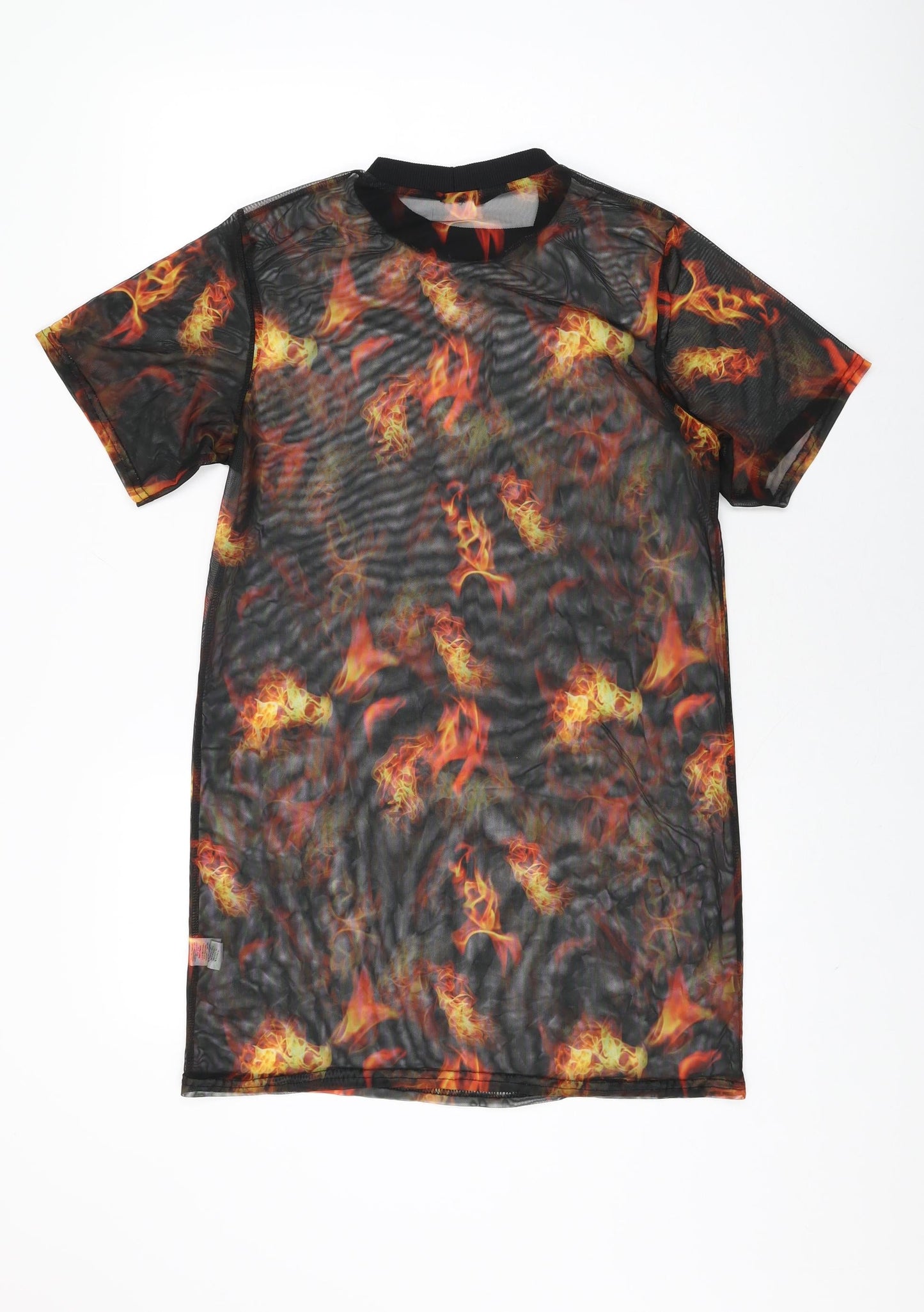 PRETTYLITTLETHING Womens Black Geometric Polyester Shift Size 6 Round Neck Pullover - Sheer