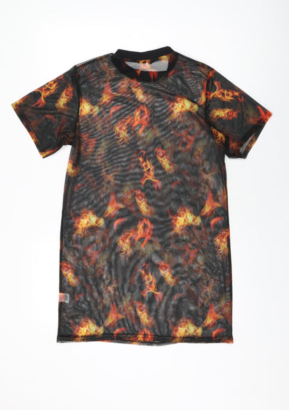 PRETTYLITTLETHING Womens Black Geometric Polyester Shift Size 6 Round Neck Pullover - Sheer