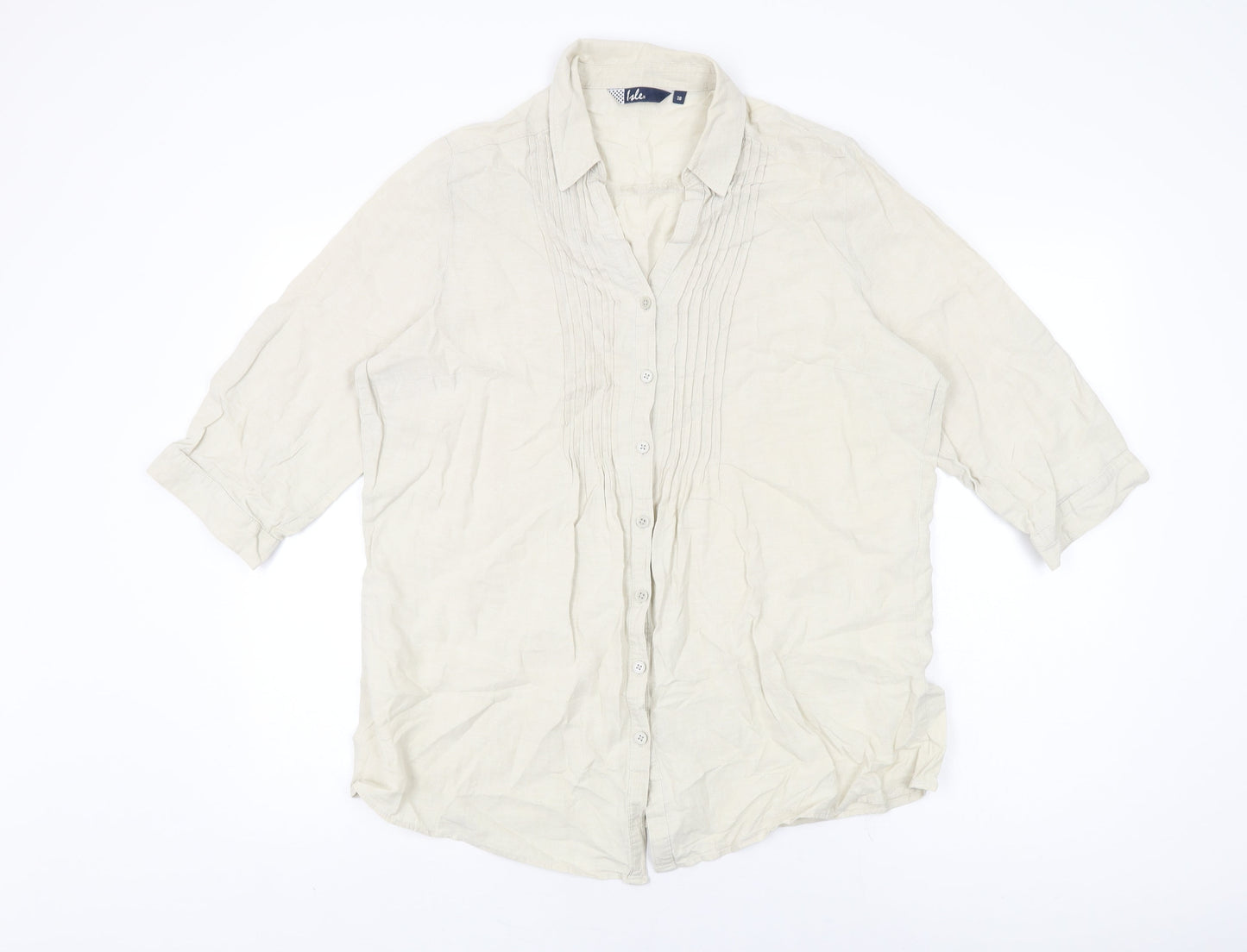Womens UK Size 18 Isle Beige Basic Button-Up