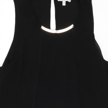 Sabrina Diamanti Womens Black Polyester Shift Size S Round Neck Button