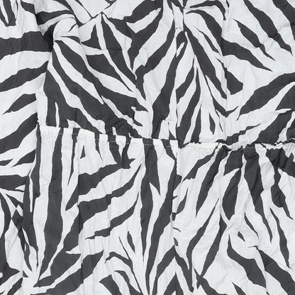 Marks and Spencer Womens White Animal Print Polyamide A-Line Size 14 V-Neck Pullover