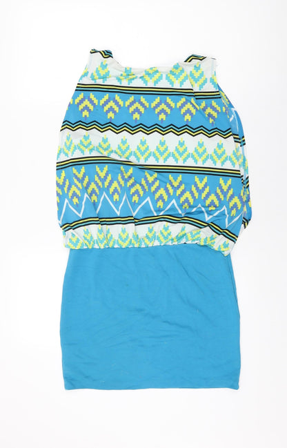 Sweet Womens Blue Geometric Polyester Mini Size M Round Neck Pullover