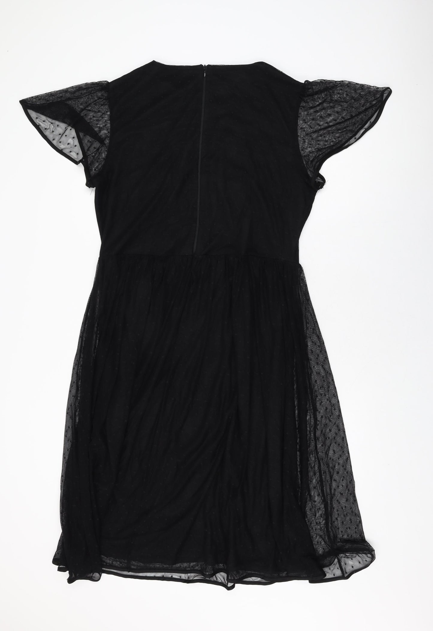 Oasis Womens Black Floral Polyamide A-Line Size XL Round Neck Zip