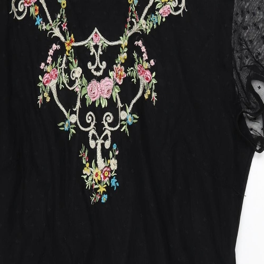 Oasis Womens Black Floral Polyamide A-Line Size XL Round Neck Zip