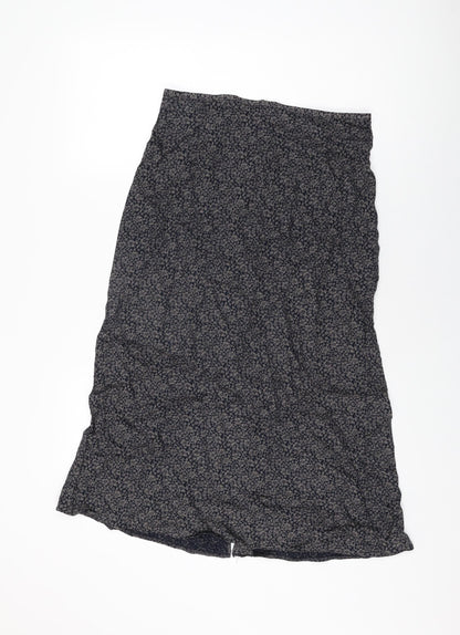 Marks and Spencer Womens Grey Floral Viscose Flare Skirt Size 14 Zip