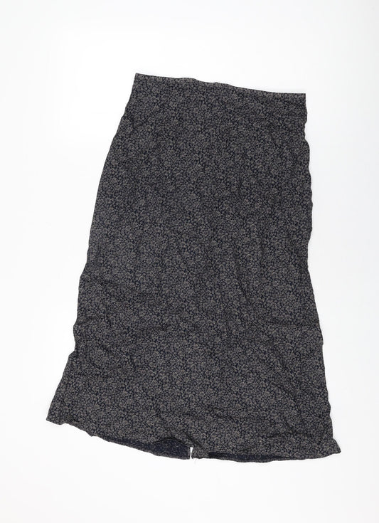 Marks and Spencer Womens Grey Floral Viscose Flare Skirt Size 14 Zip