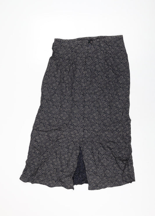 Marks and Spencer Womens Grey Floral Viscose Flare Skirt Size 14 Zip