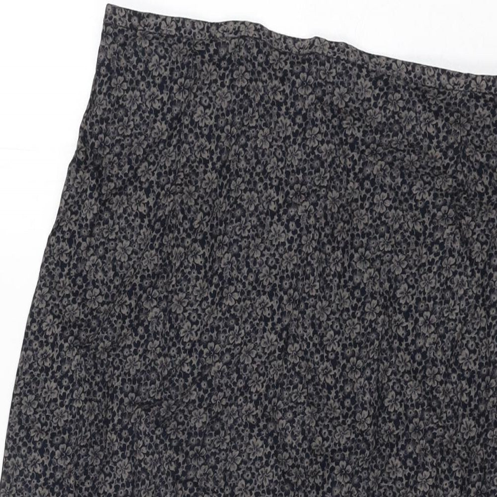 Marks and Spencer Womens Grey Floral Viscose Flare Skirt Size 14 Zip