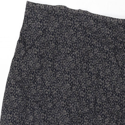 Marks and Spencer Womens Grey Floral Viscose Flare Skirt Size 14 Zip