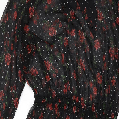 Marks and Spencer Womens Black Floral Polyester A-Line Size 8 Round Neck Tie
