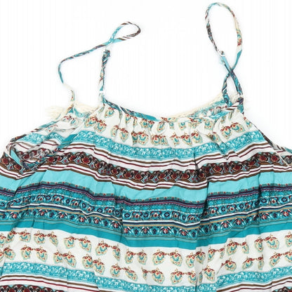 UMGEE Womens Multicoloured Geometric Cotton Camisole T-Shirt Size S Round Neck
