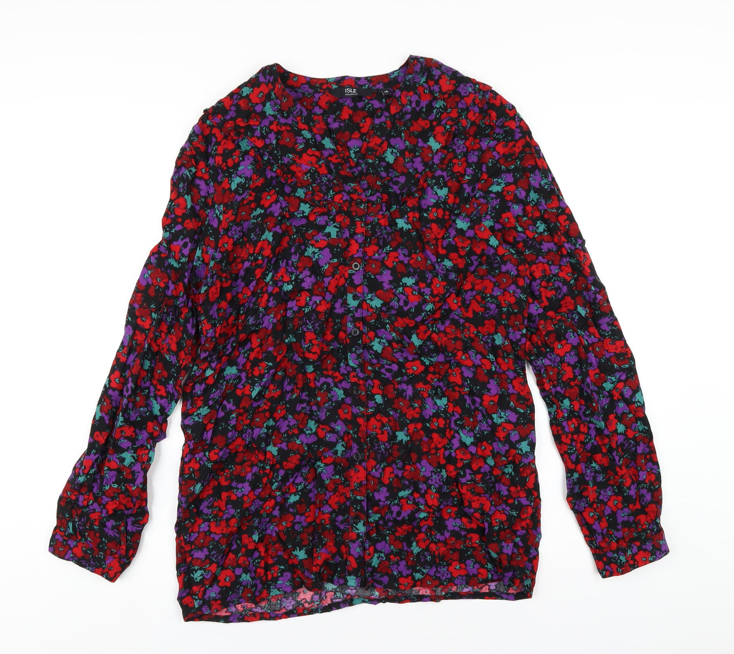 EWM Womens Multicoloured Floral Viscose Basic T-Shirt Size 14 V-Neck