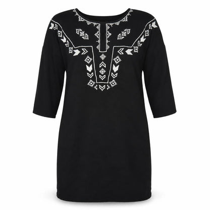 VERO MODA Womens Black Geometric Polyester A-Line Size S Scoop Neck Pullover