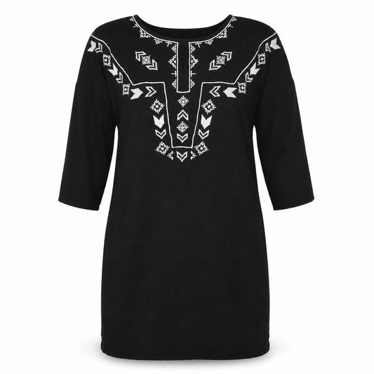 VERO MODA Womens Black Geometric Polyester A-Line Size S Scoop Neck Pullover