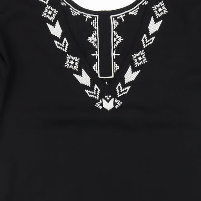 VERO MODA Womens Black Geometric Polyester A-Line Size S Scoop Neck Pullover