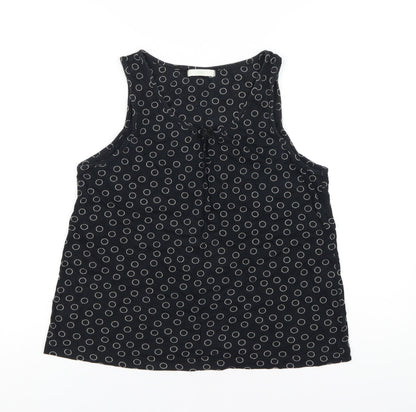 Marks and Spencer Womens Black Polka Dot Cotton Basic Tank Size 14 Scoop Neck